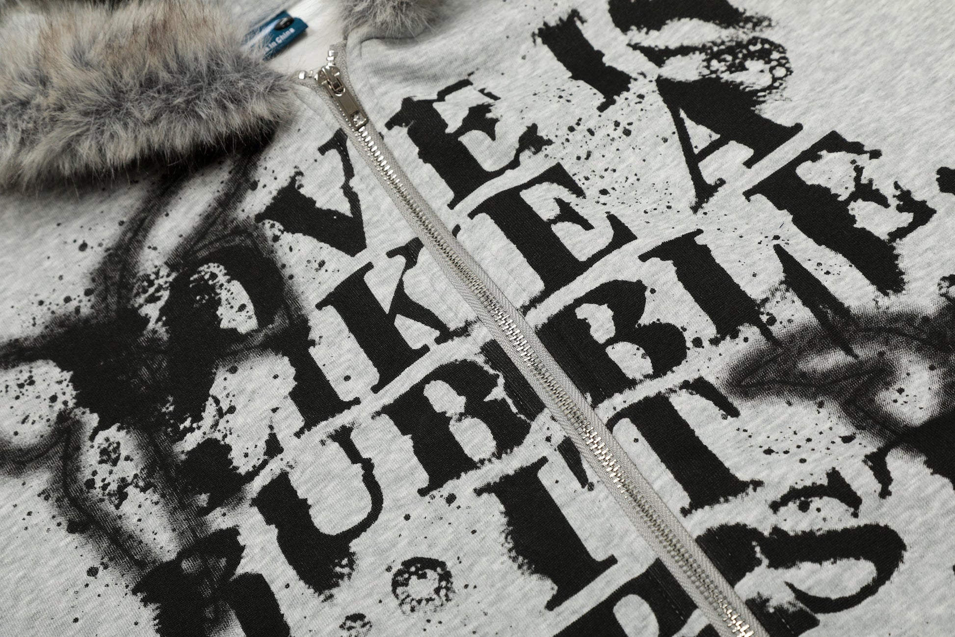 Graffiti Print Faux Fur | Zip Up Hoodie - Luxuryurbanwear