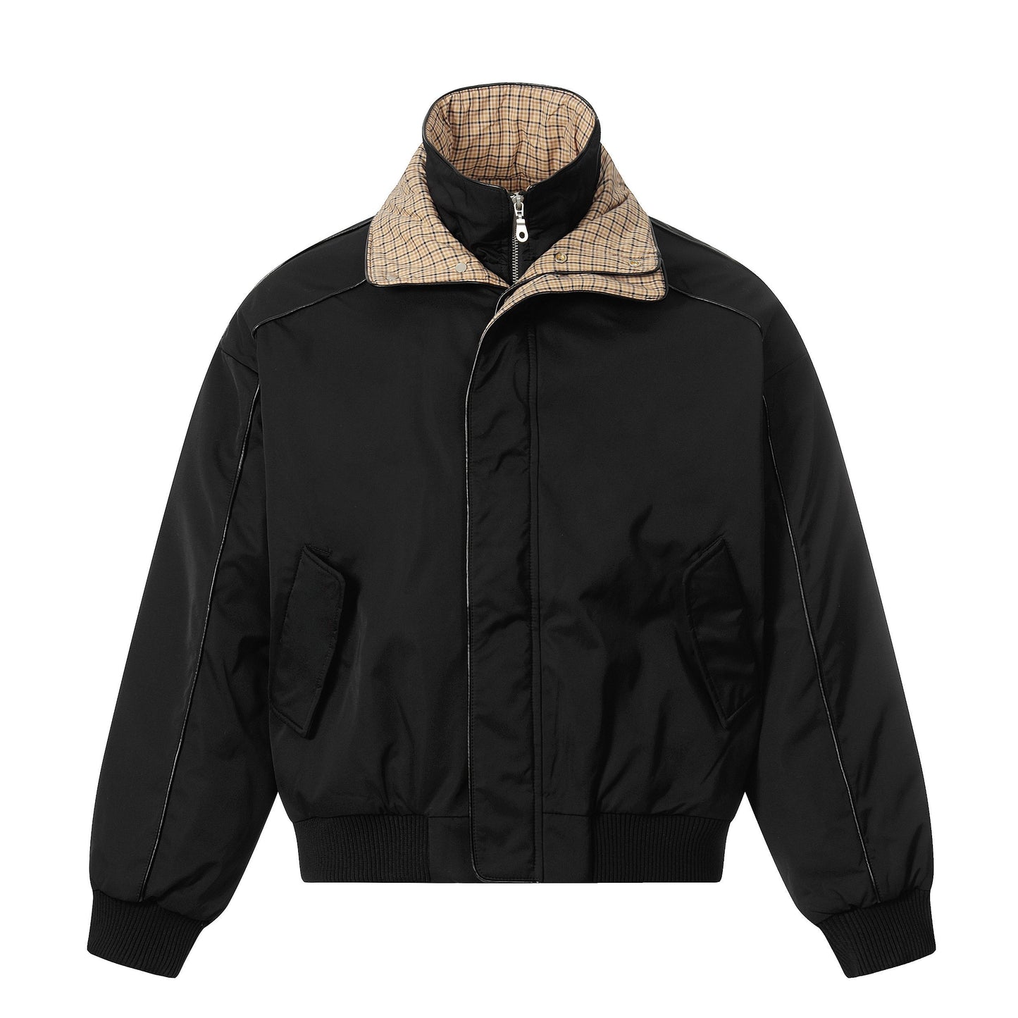 Plaid-Lined Patch| Stand Collar Jacket - Luxuryurbanwear