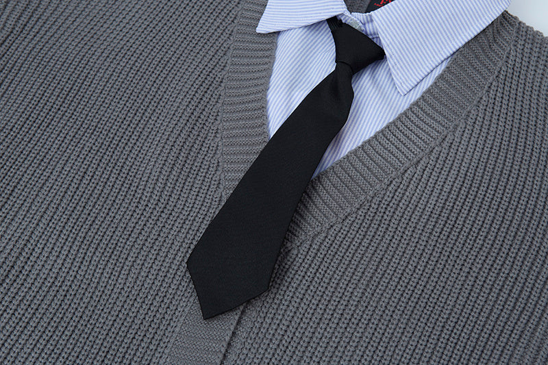 Prep Layer | Knit Cardigan with Shirt & Tie Detail - Luxuryurbanwear
