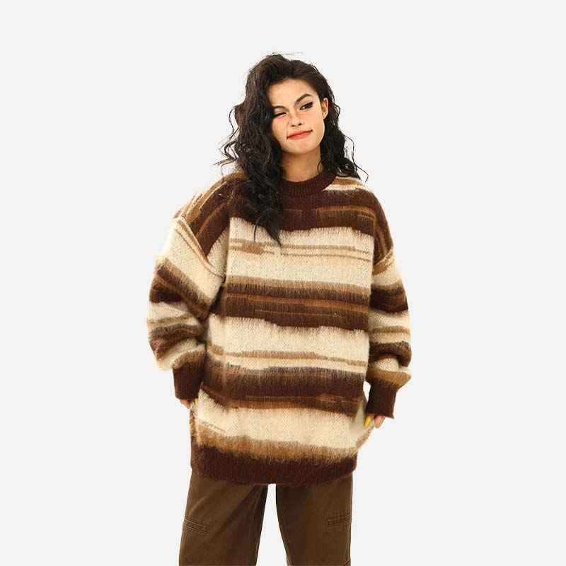 Retro Striped Color Matching Knit Sweater