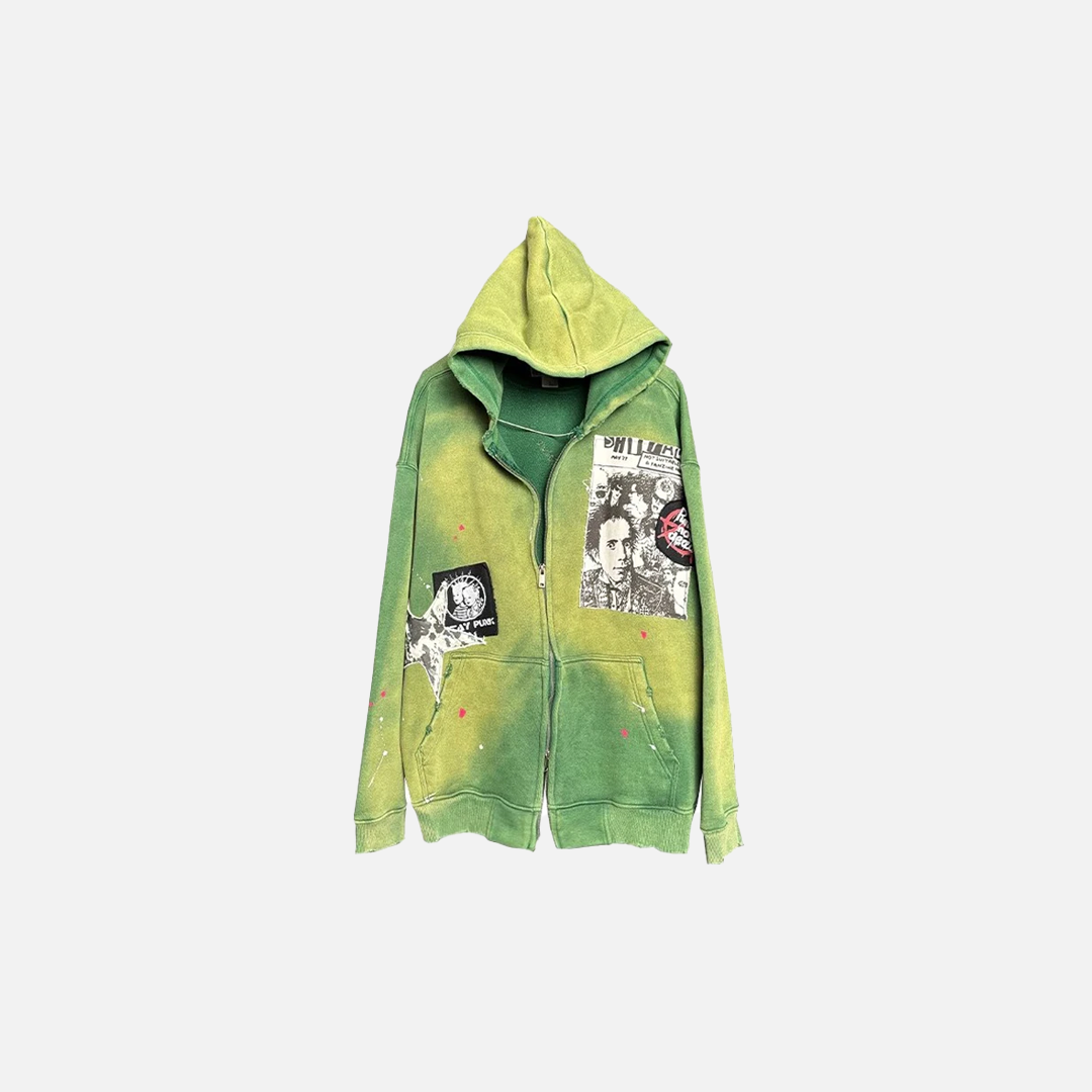 Y2K Green Retro Oversized Tie Dye Zip Sweatshirt - Luxuryurbanwear