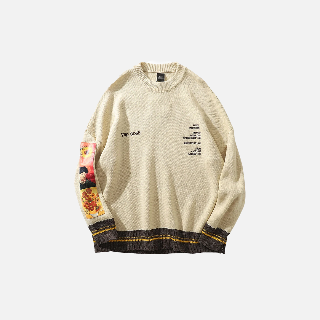Y2K Retro Van Gogh Painting Knitted Sweater - Luxuryurbanwear