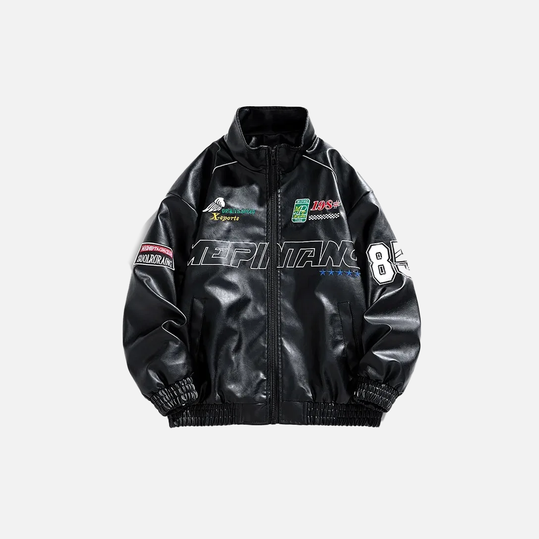 Stylish Embroidery Motorcycle PU Leather Jacket - Luxuryurbanwear