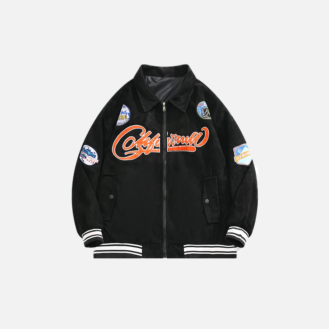 Heavy Motorcycle Suede Letter Embroidery Varcity Jacket - Luxuryurbanwear