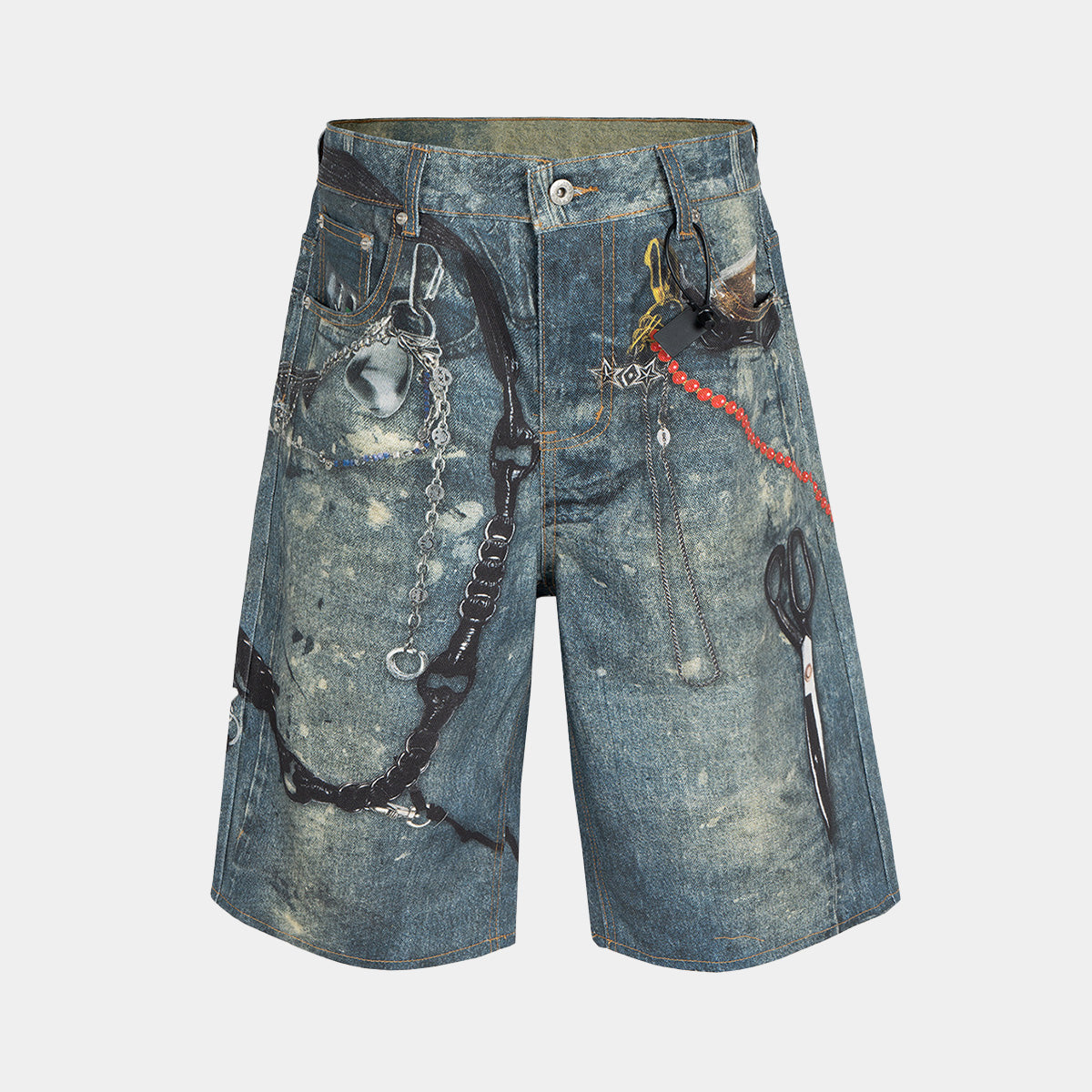 Distressed Keychain Print | Denim Shorts - Luxuryurbanwear