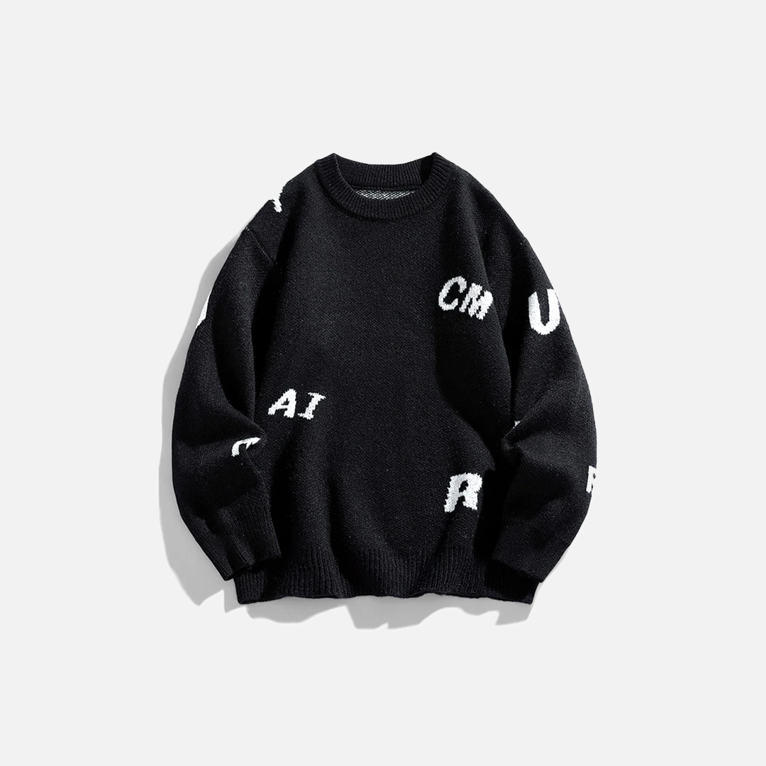 Cozy Letter Print Knitted Casual Sweater - Luxuryurbanwear