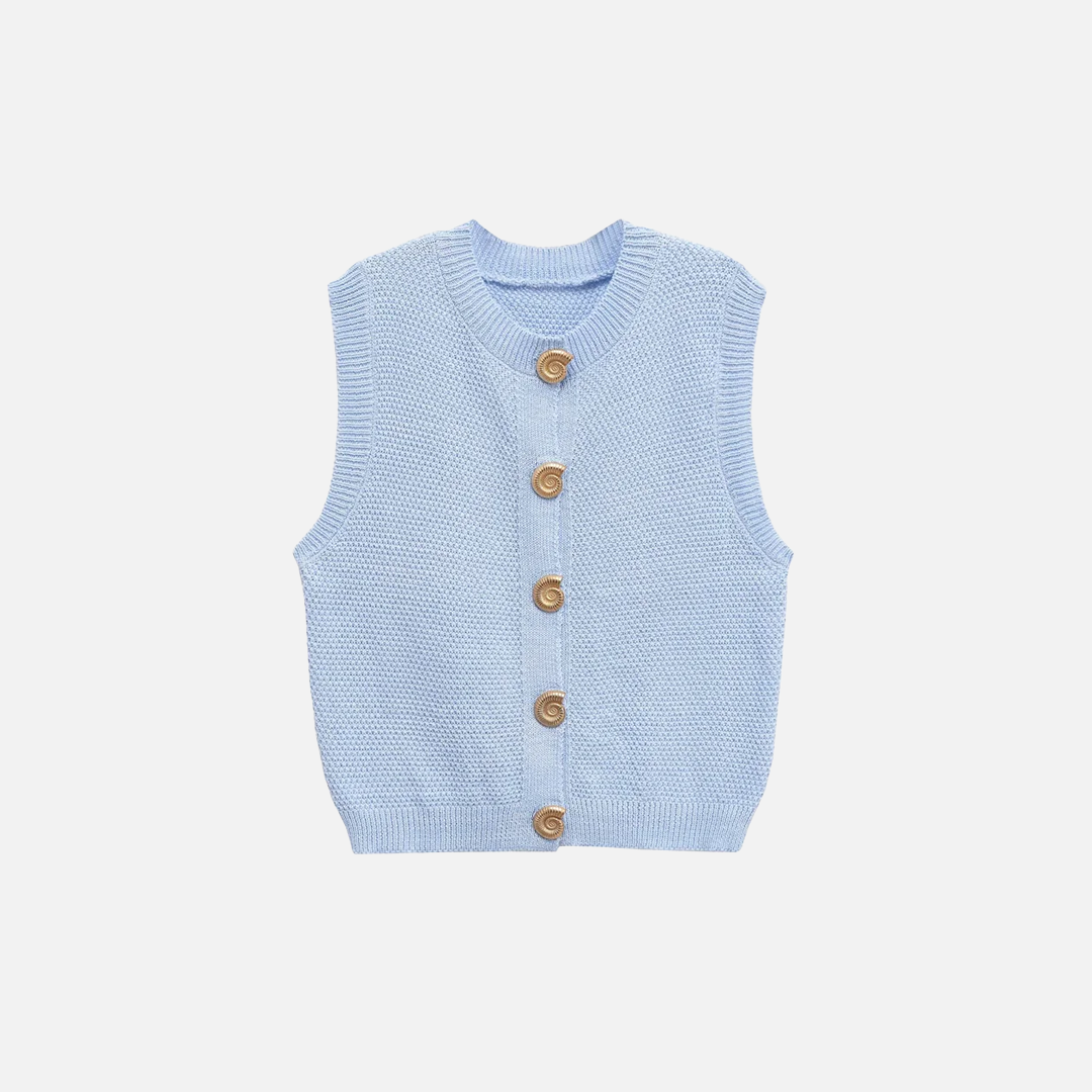 Comfortable Gold Button Sleeveless Knit Cardigan - Luxuryurbanwear