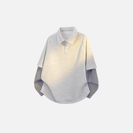 Casual Spring Fake Two Piece Polo Sweatshirt - Luxuryurbanwear