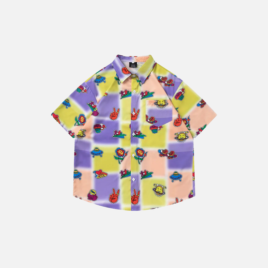 Retro Hip Hop Tie Dye Graphic Short Sleeve Shirt - Luxuryurbanwear