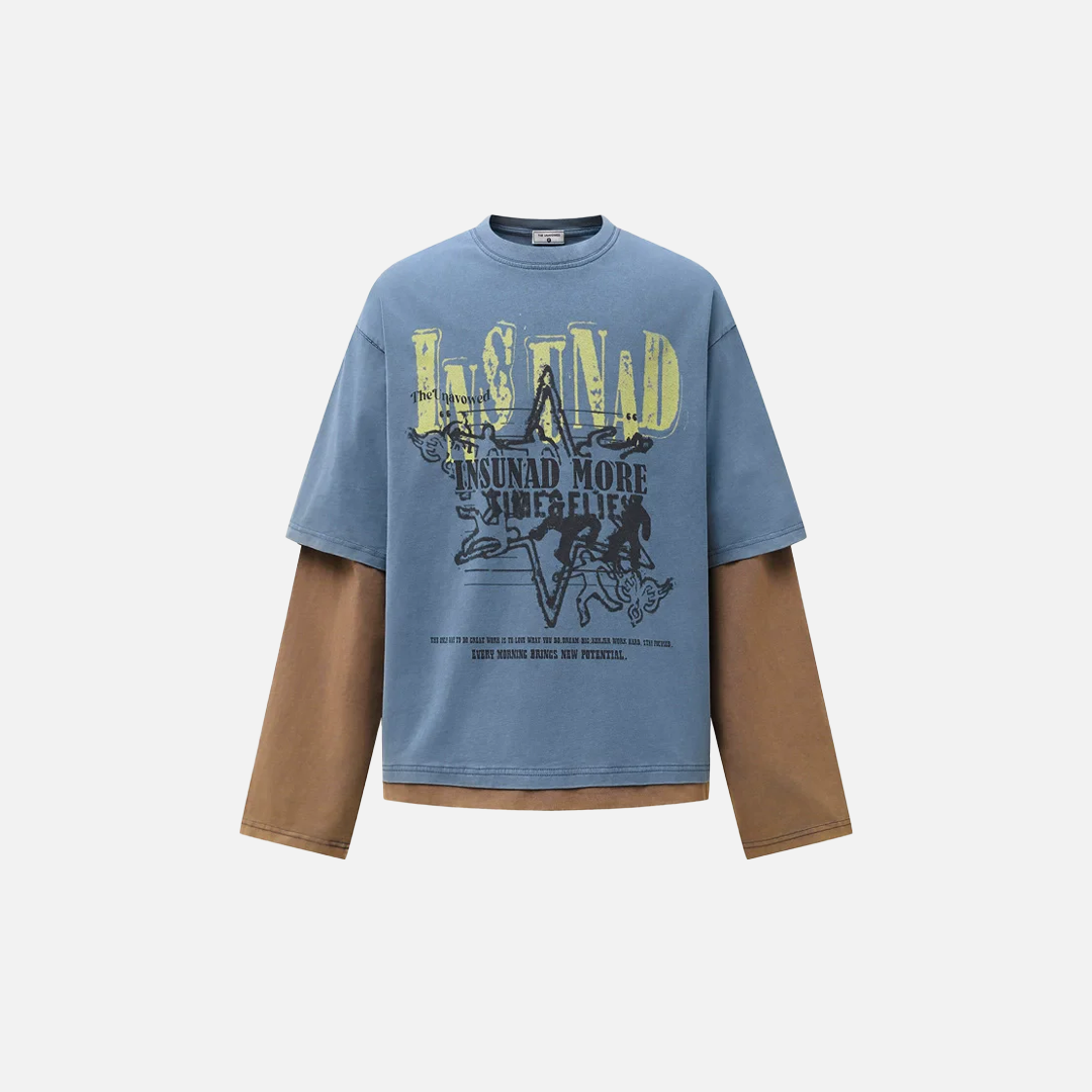 Y2K Fake Two Pieces Loose Fit Long Sleeve T-Shirt - Luxuryurbanwear