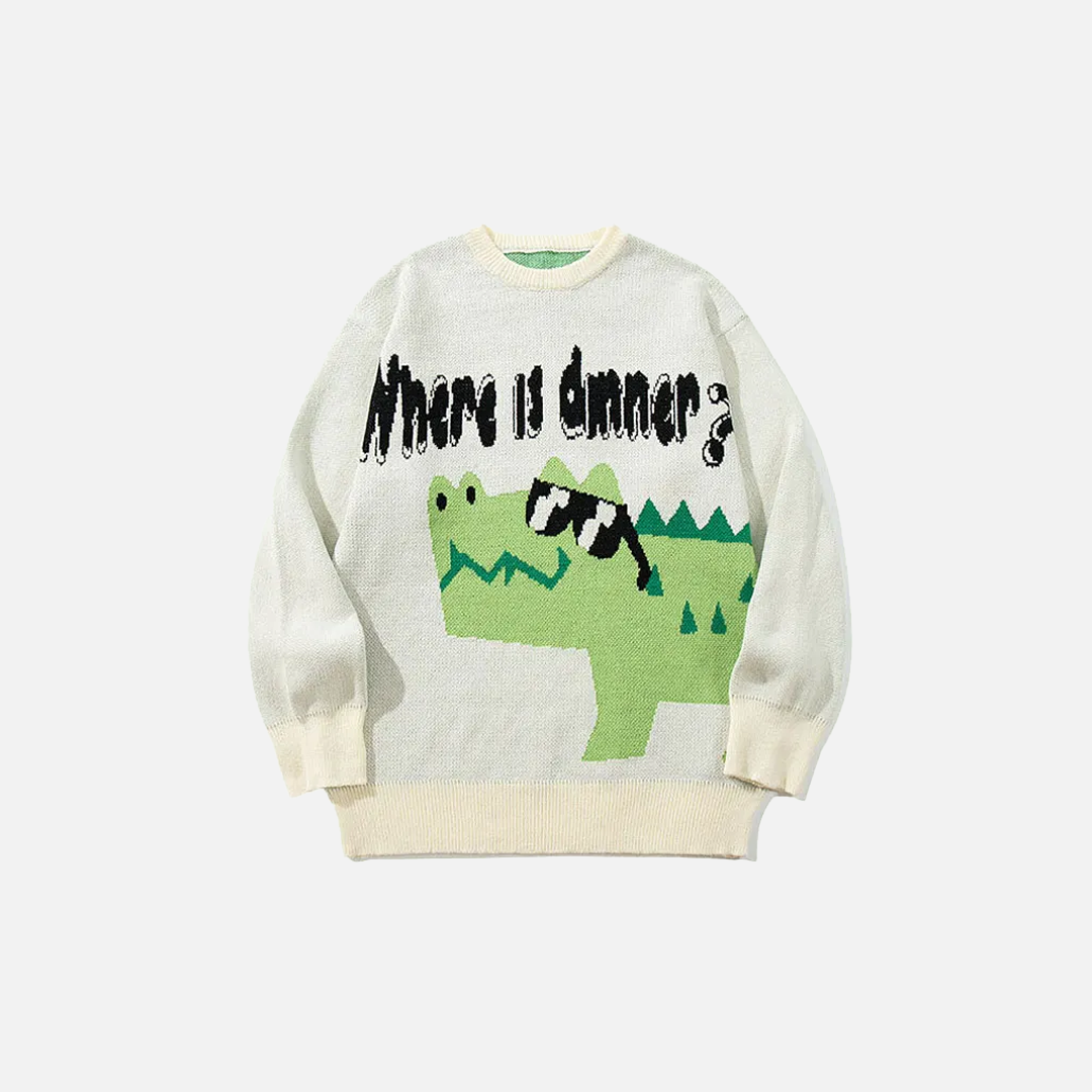 Cozy Oversized Knitted Crocodile Sweater - Luxuryurbanwear