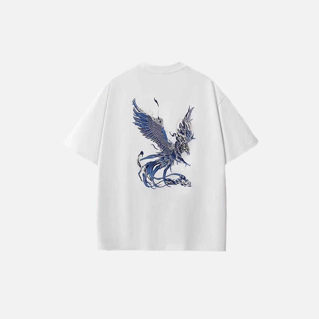 Summer Phoenix Embroidery Casual O-Neck Cotton T-Shirt - Luxuryurbanwear