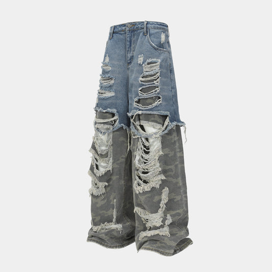Ripped Denim Camo | Layered Jeans - Luxuryurbanwear