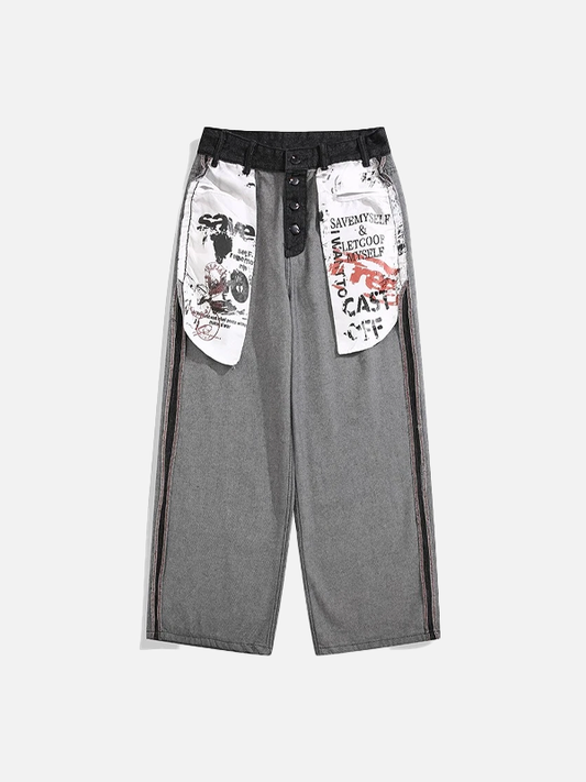 American Style Cargo Reverse Contrast Color Jeans - Luxuryurbanwear