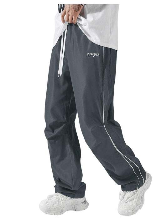 SOLY HUX Mens Parachute Pants Y2k Baggy Sweatpants Wide Leg Drawstring Waist Casual Pants Streetwear Dark Grey X-Large