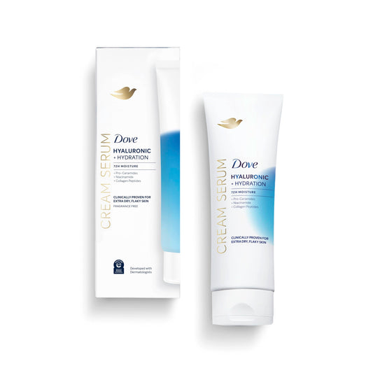 Dove Body Cream Serum Hyaluronic + Hydration for Extra Dry Flaky Skin with Pro-Ceramides Niacinamide and Collagen Peptides Lotion 8 oz