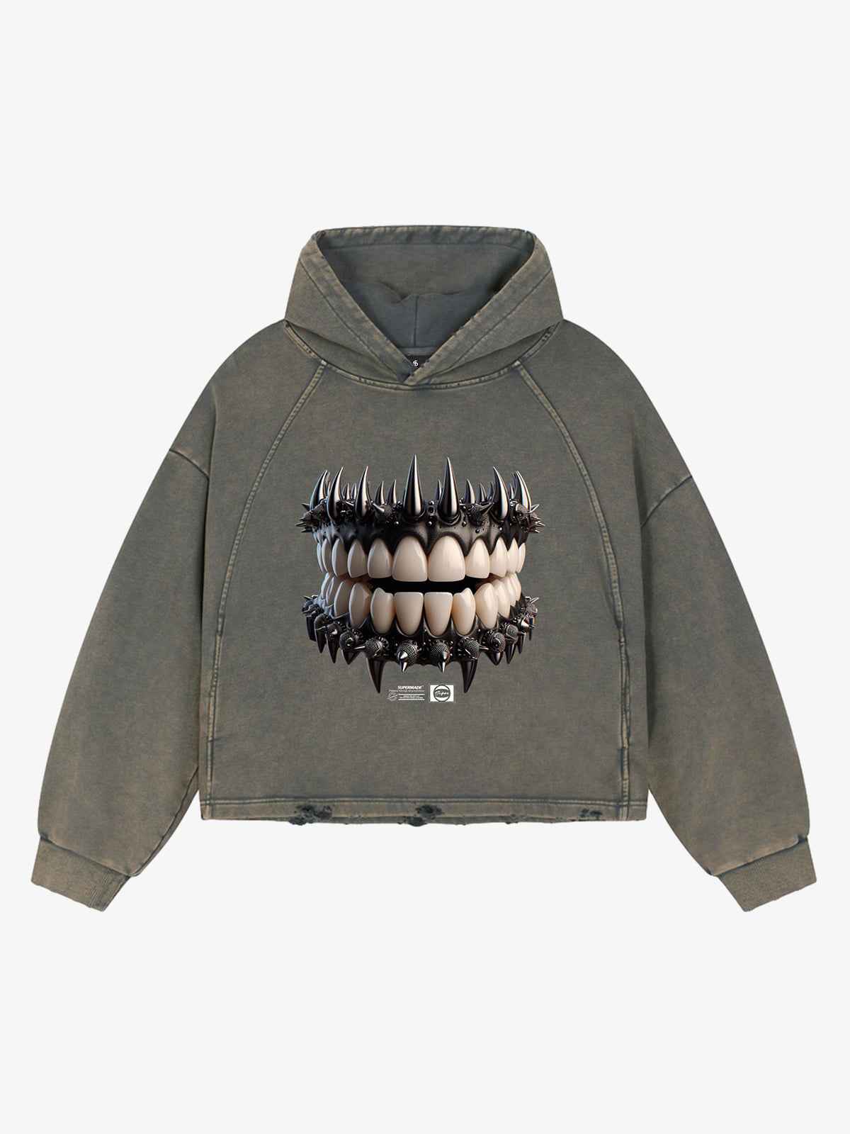 Dark Monster Teeth Graphic Cropped Hoodie
