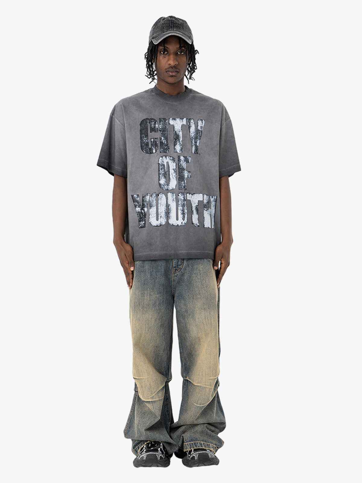 Vintage Gradient Spray Letter Print T-Shirt