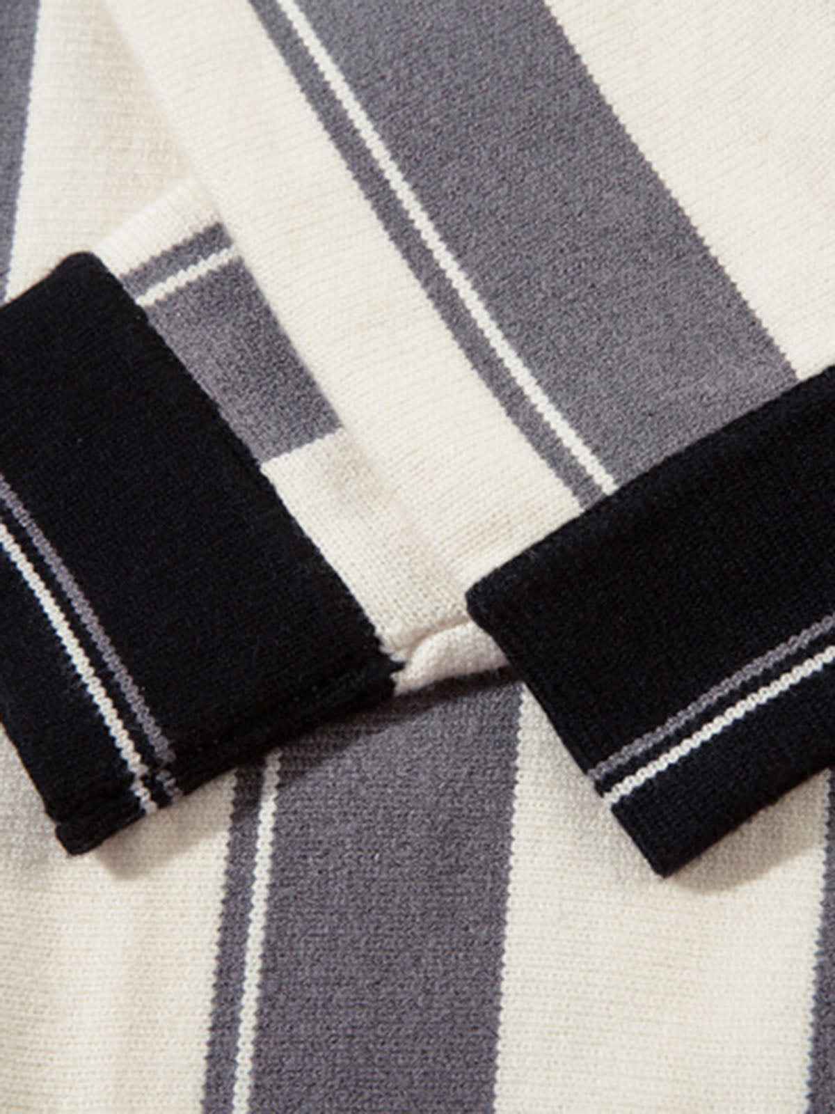 Retro Striped Polo Collar Sports Jersey Knit Sweater