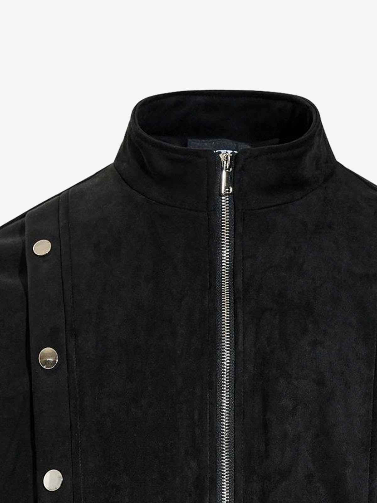 Vintage Stand Collar Metal Button-Structured Bomber Jacket