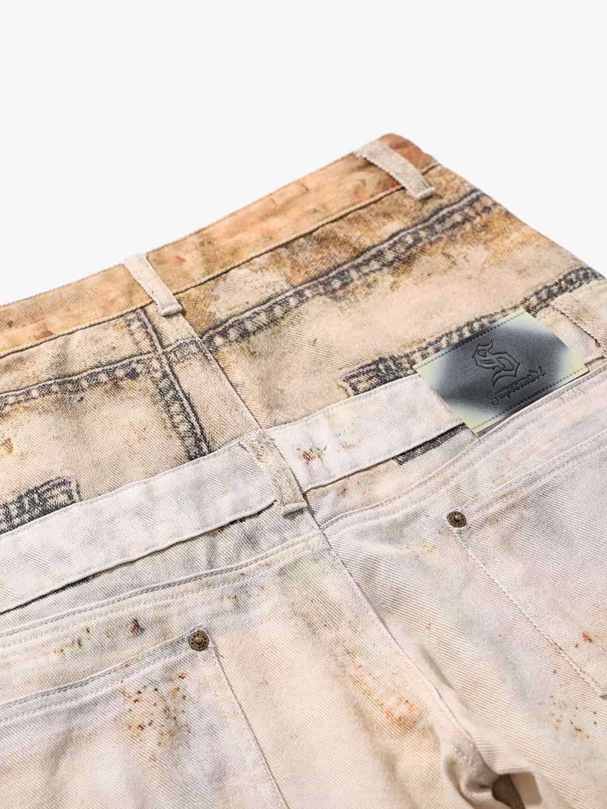 Vintage High Street Mud-Dyed Distressed Baggy Jeans - Luxuryurbanwear