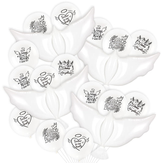 24pcs White Funeral Memorial Balloons with 4pcs White Dove Balloon Remembrance to Release in Sky for Happy Heavenly Birthday Anniversary Death In Memory of Life Funeral Party Supplies Decorations