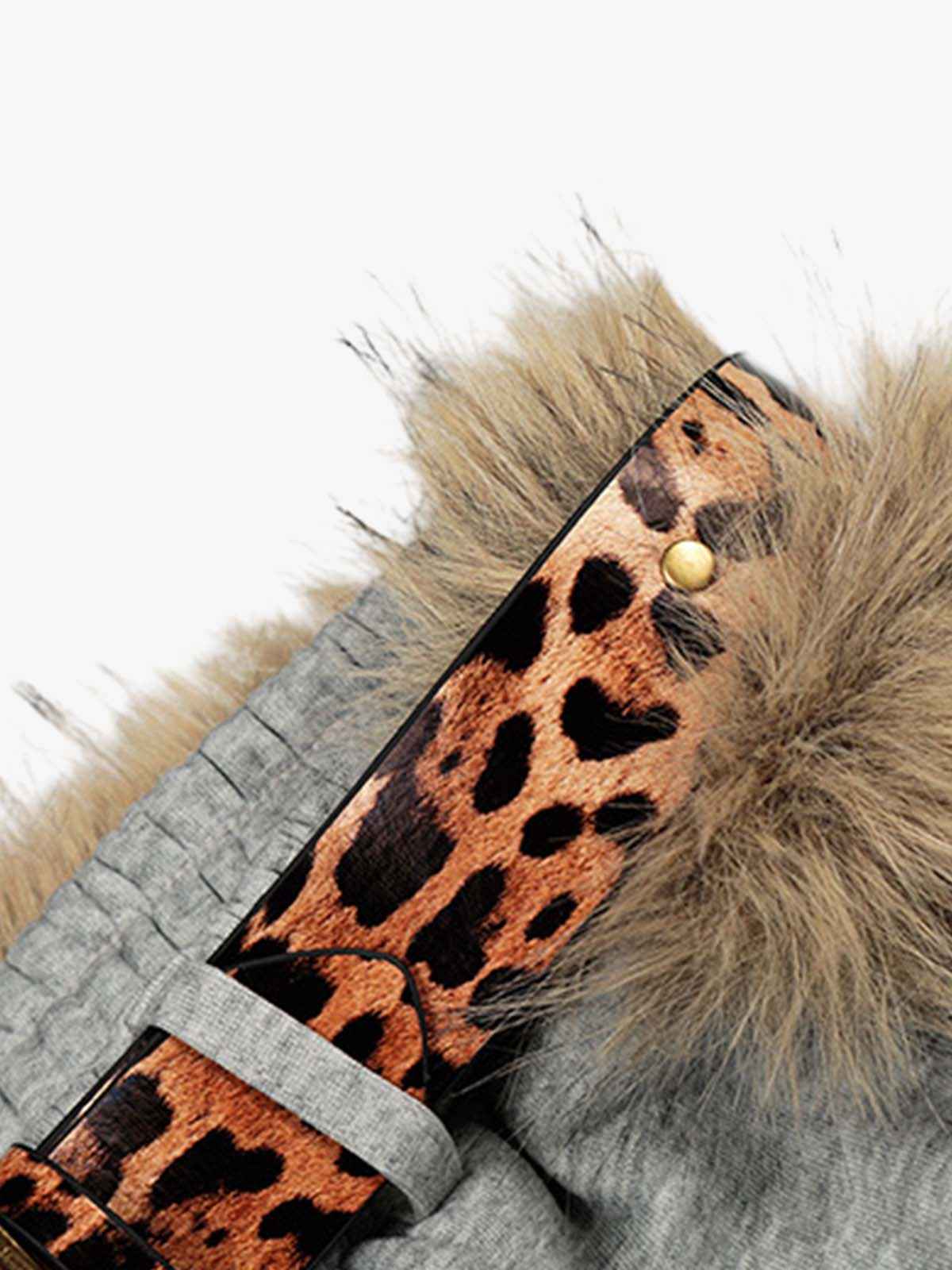 Leopard Belt Fur-Pom Detail Fleece Wide-Leg Pants