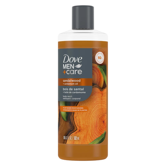 DOVE MEN + CARE Body Wash Sandalwood + Cardamom Oil to Rebuild Skin in the Shower with Plant-Based Cleansers and Moisturizers 18 oz