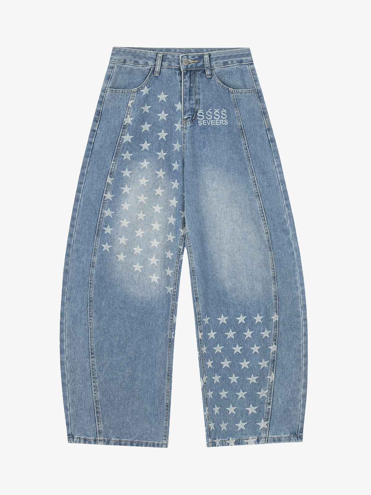 Vintage Asymmetrical Star-Wash Barrel Jeans