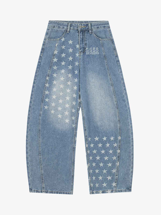 Vintage Asymmetrical Star-Wash Barrel Jeans