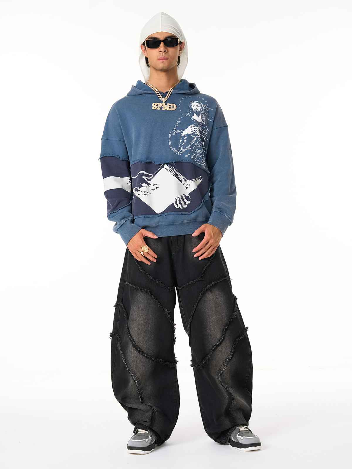 Washed Distressed Raw Edge Barrel Jeans - 2402