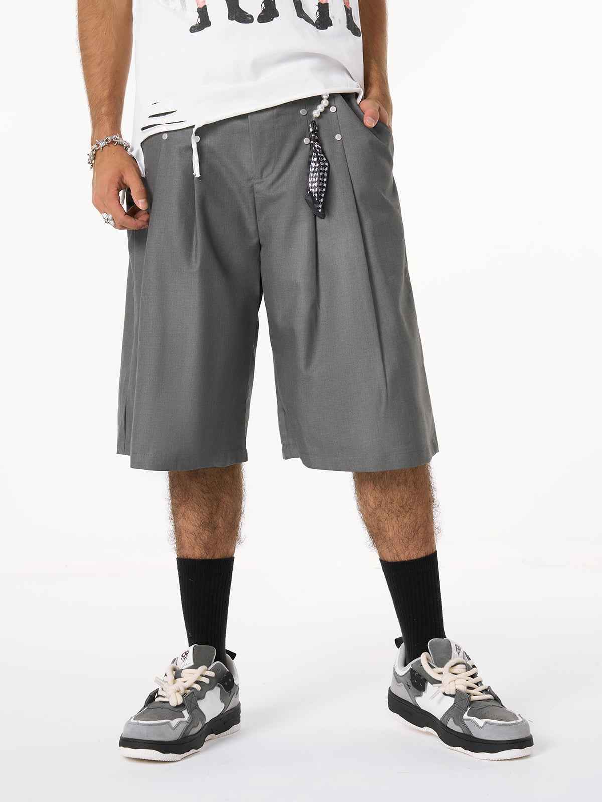 Pleated Design Pendant Decoration Baggy Shorts - 2482