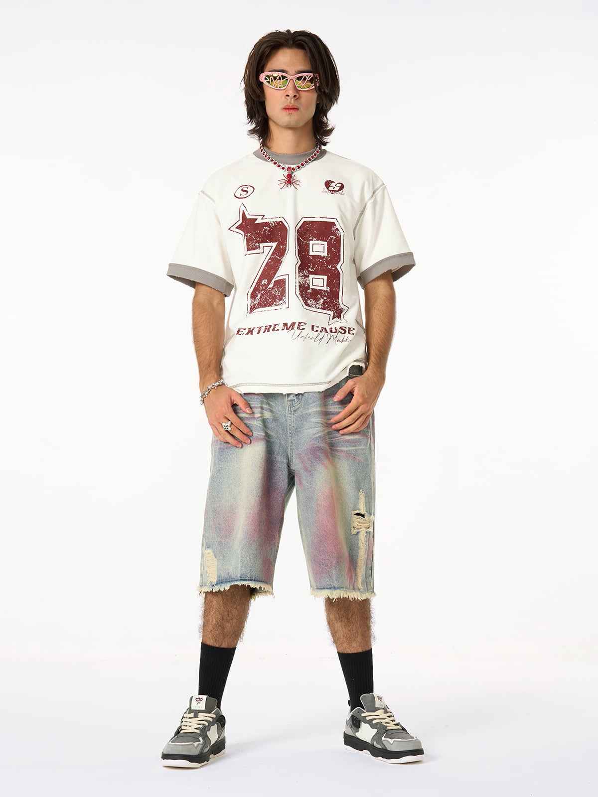 Distressed Tie-Dye Denim Jorts