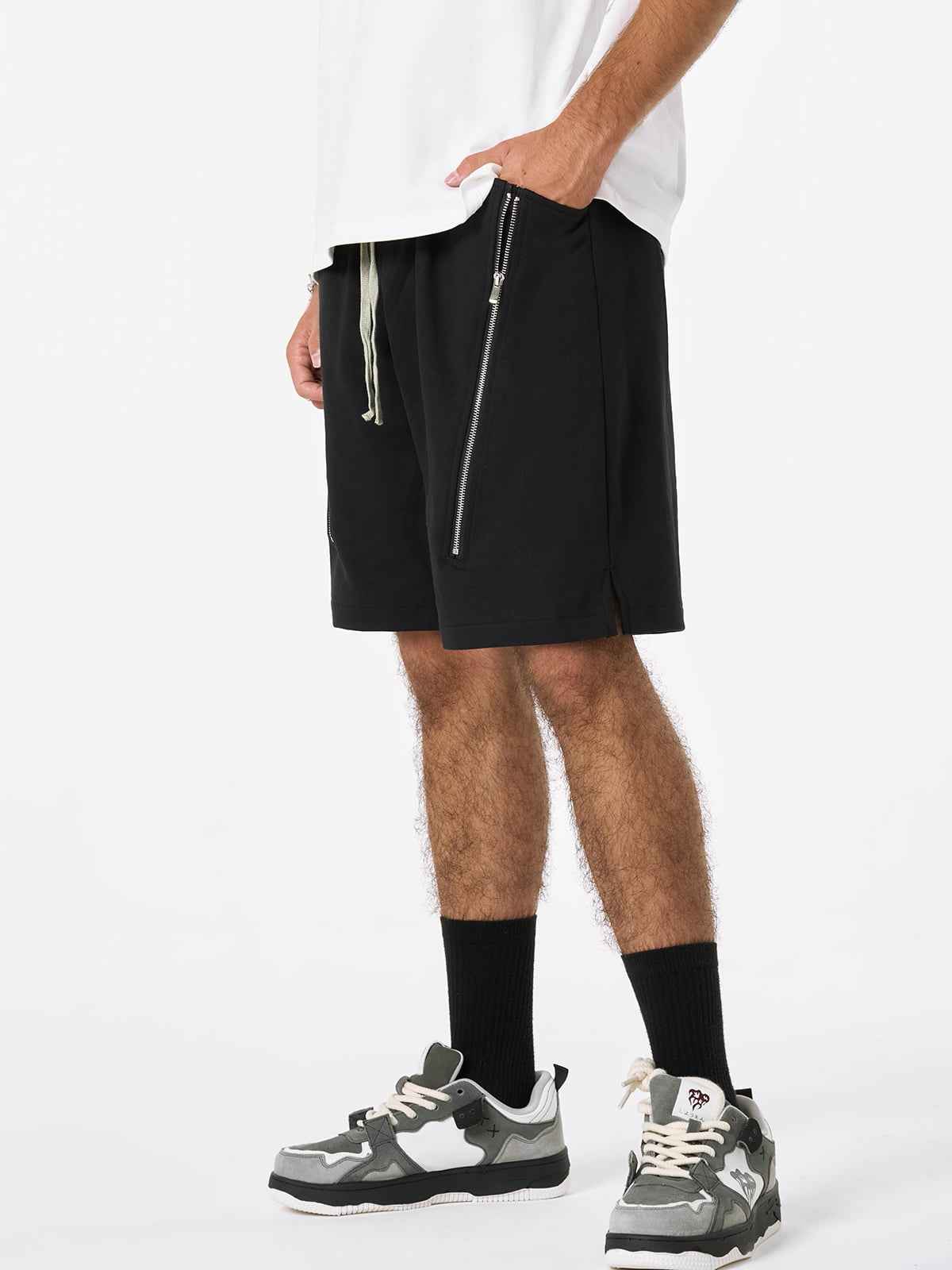 Retro Functional Zipper Slit Jort