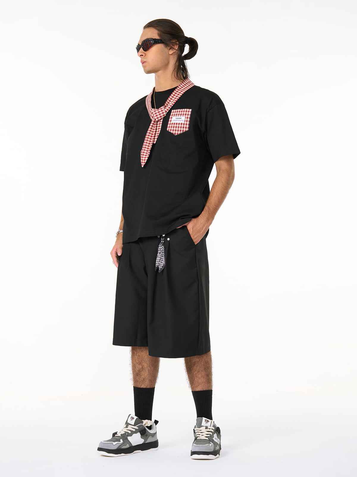 Street Plaid Tie Short Sleeve T-Shirt