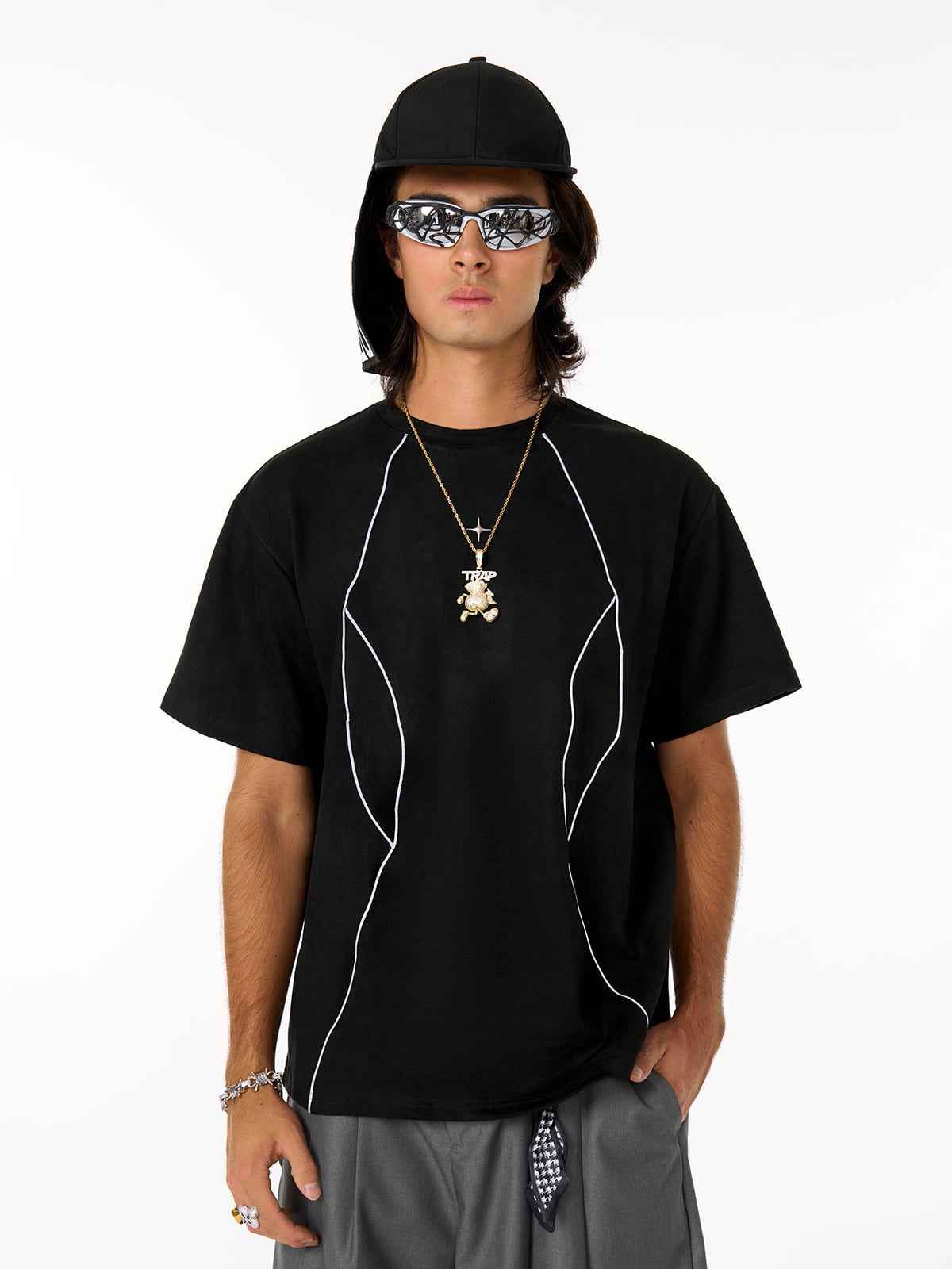 Functional Deconstructed Split Short-Sleeved T-Shirt - 2437