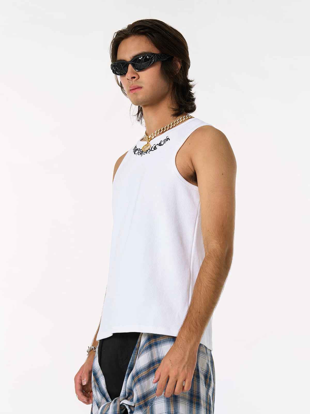 Gothic Lettering Embroidered Ribbed Vest - 2522