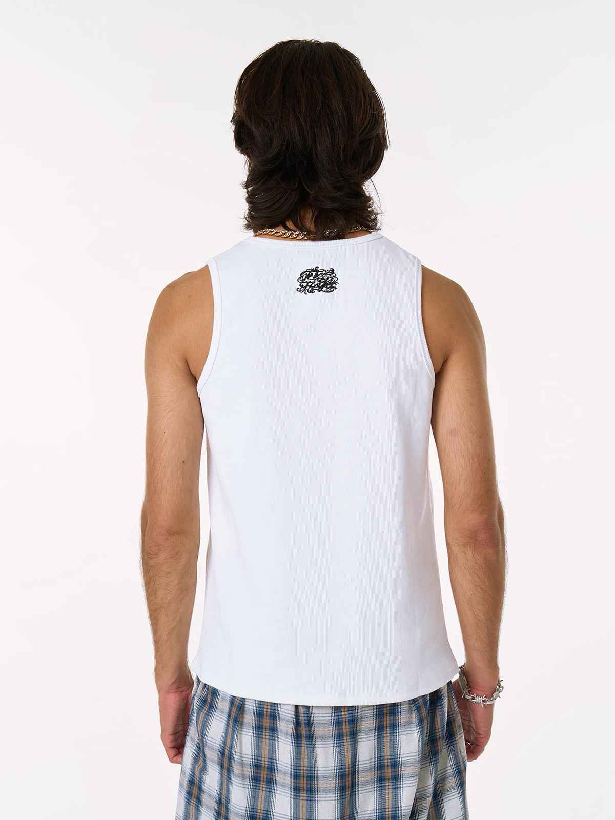 Gothic Lettering Embroidered Ribbed Vest - 2522