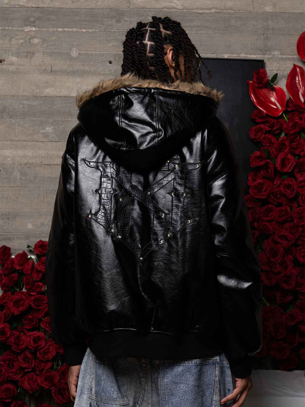 Multi-Zip Fur Hooded Leather Jacket