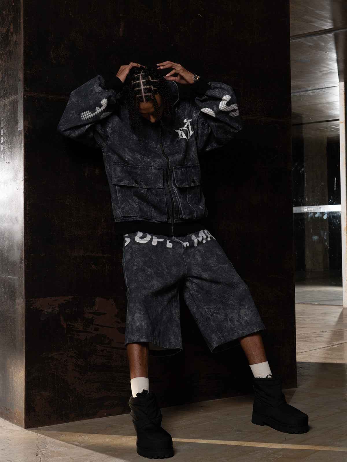 Original Oversized Denim Hoodie And Shorts Set - 2583