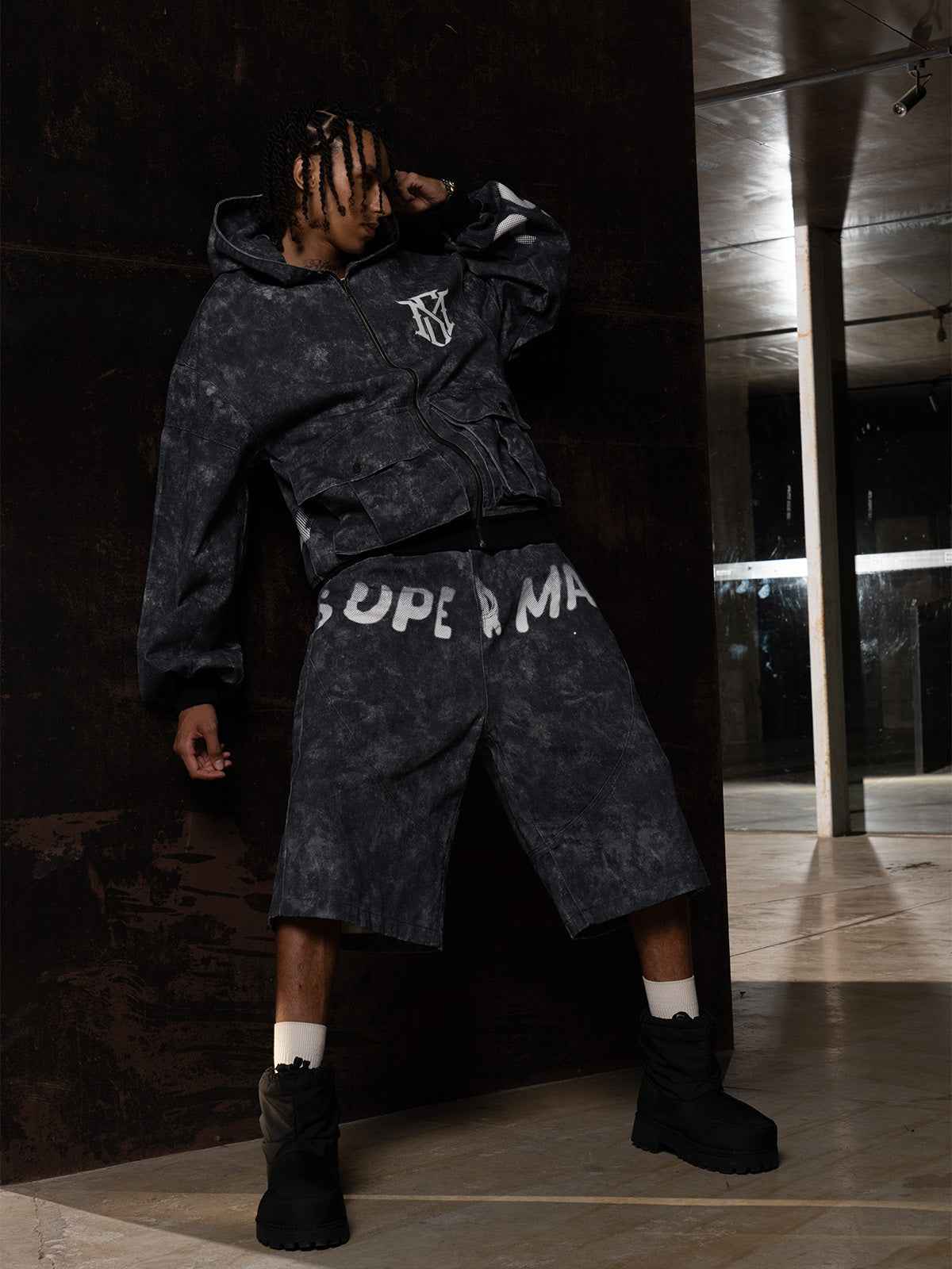 Original Oversized Denim Hoodie And Shorts Set - 2583
