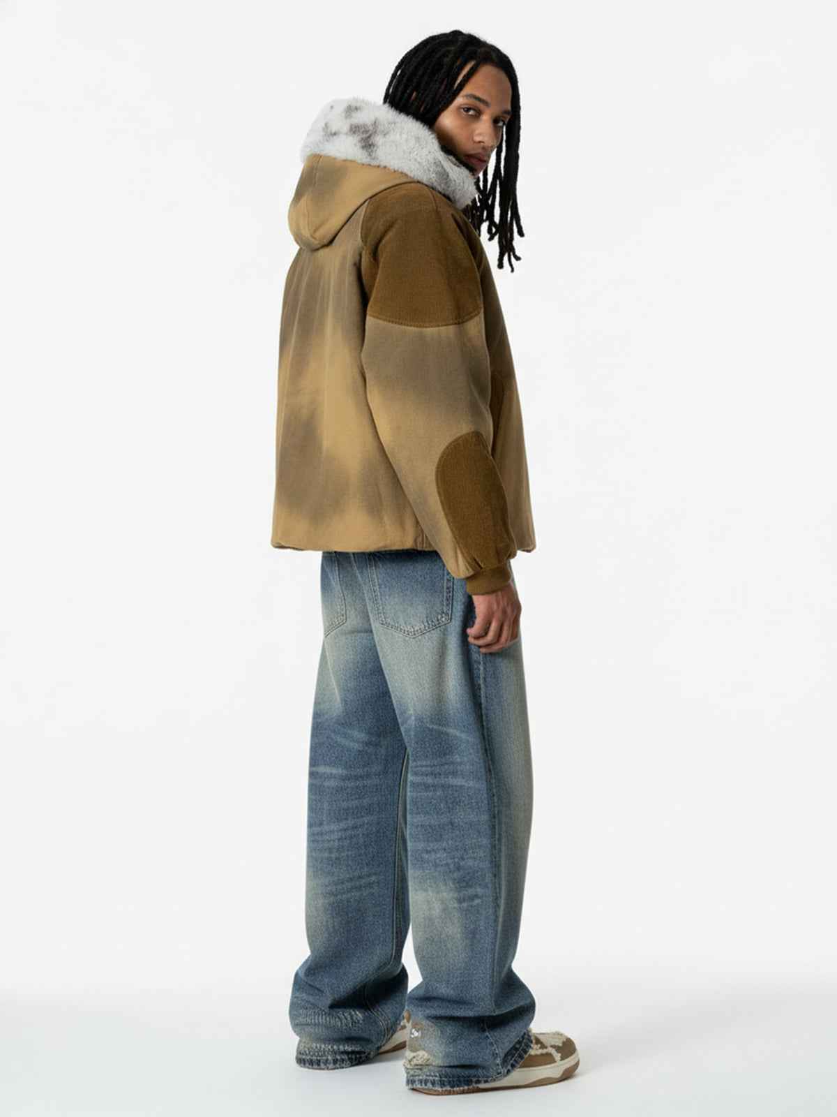 Vintage Washed Pleated Wide-Leg Jeans