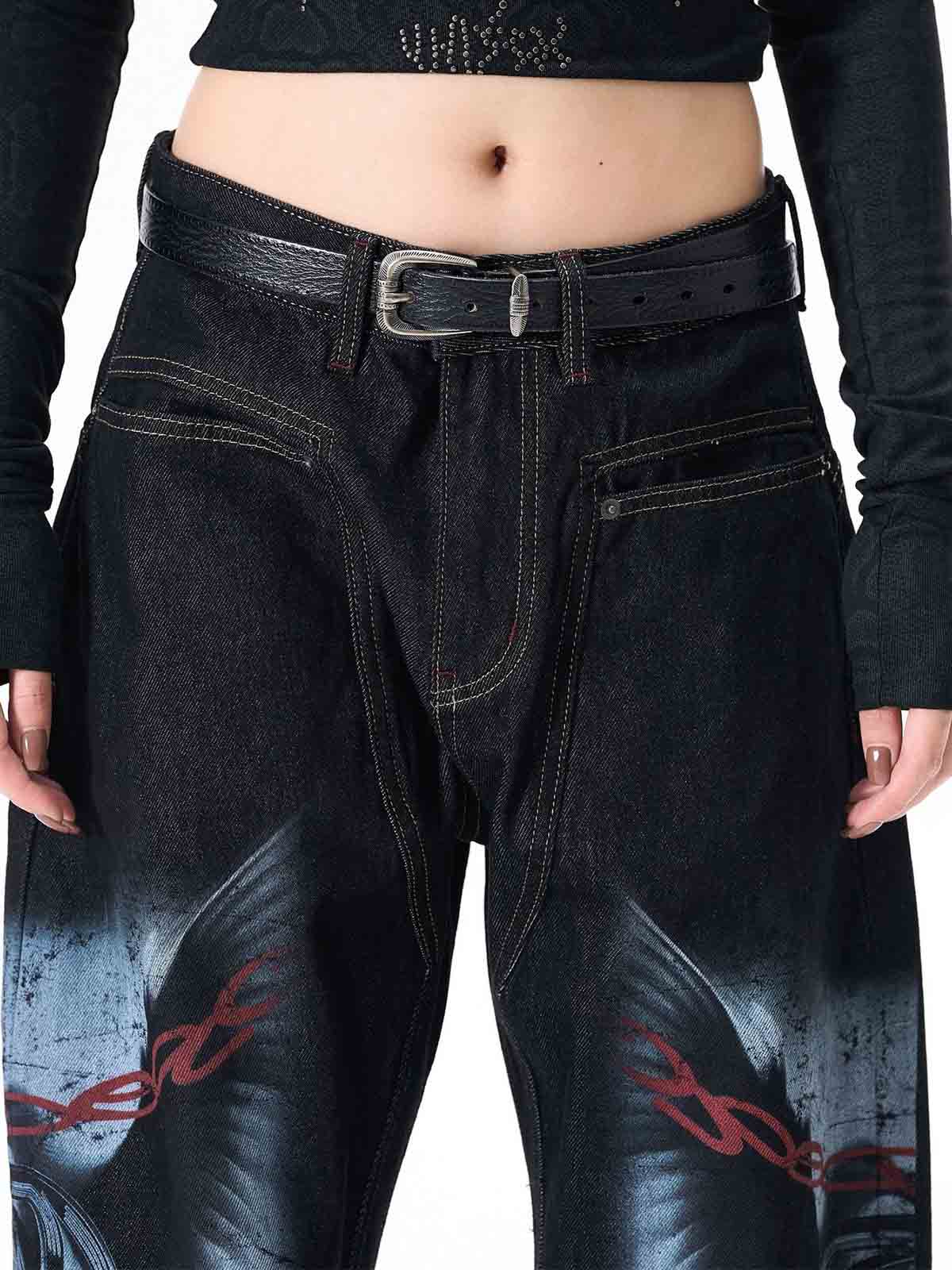 Dark Gothic Graphic Wide-Leg Jeans - Luxuryurbanwear