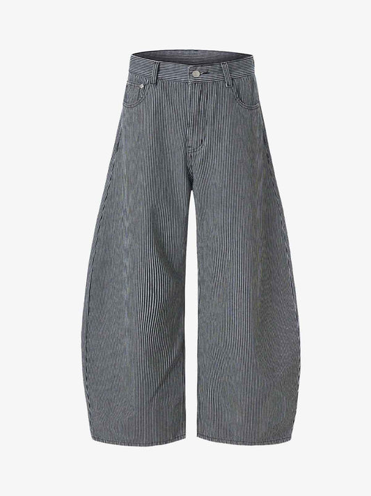 Retro Striped Colorblock Barrel Jeans