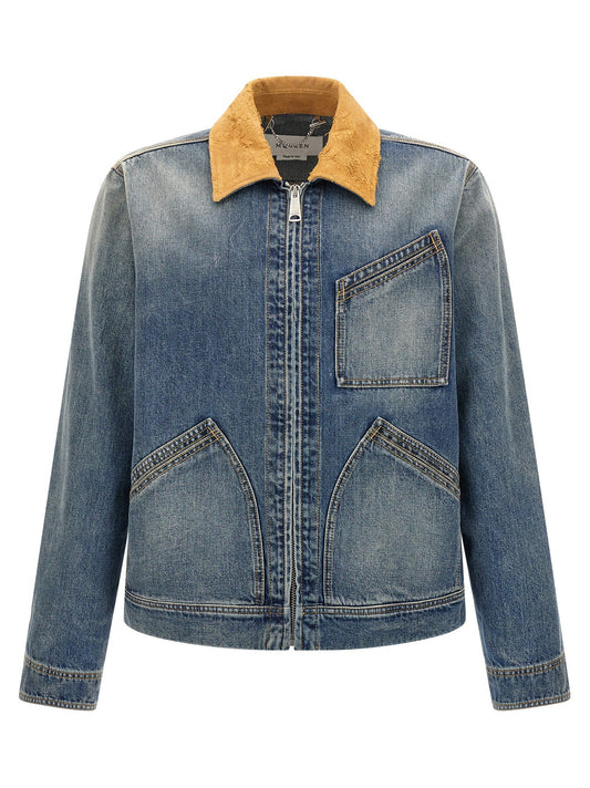 Mcqueen Men Suede Denim Jacket