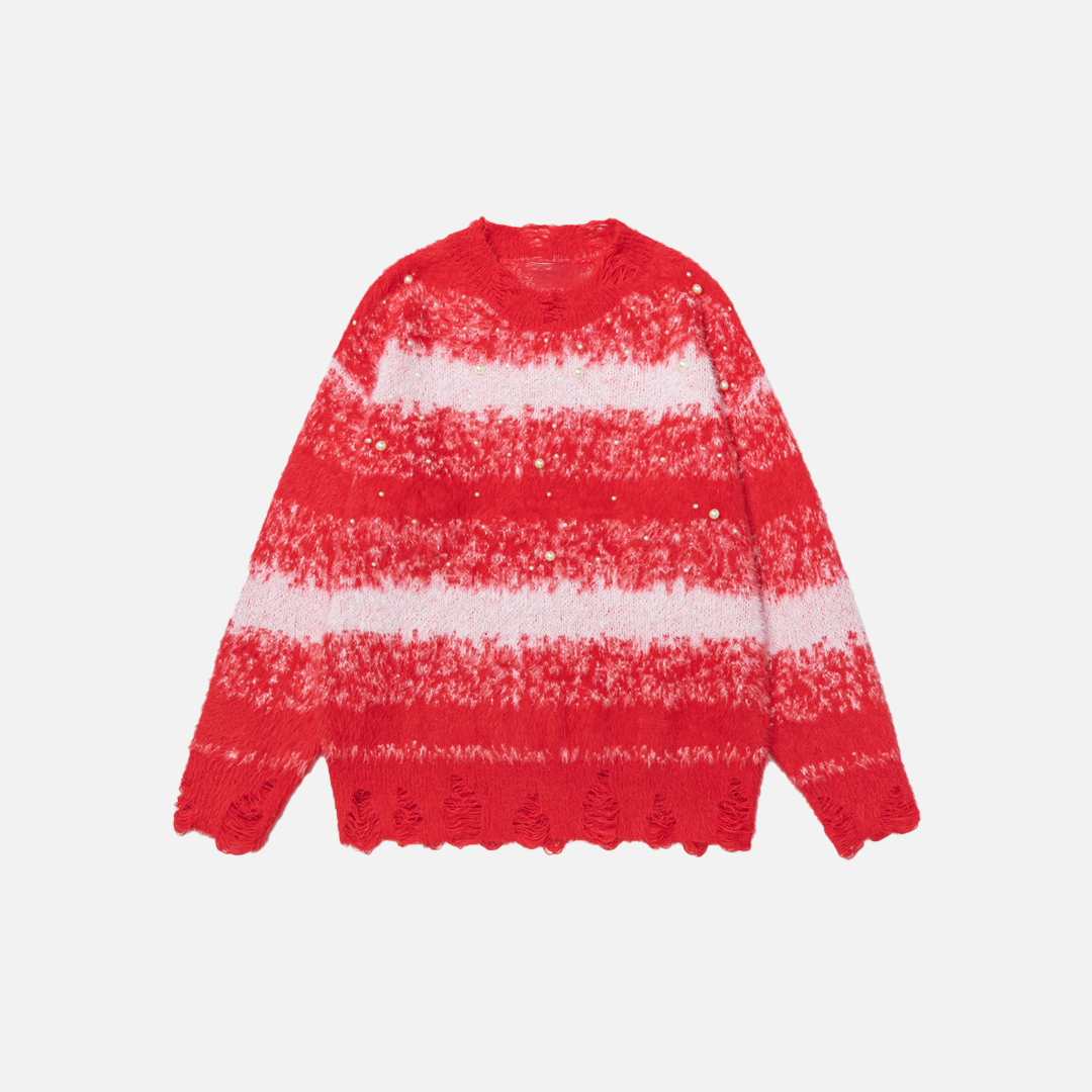 Streetwear Contrast Color Stripe Crewneck Sweater - Luxuryurbanwear
