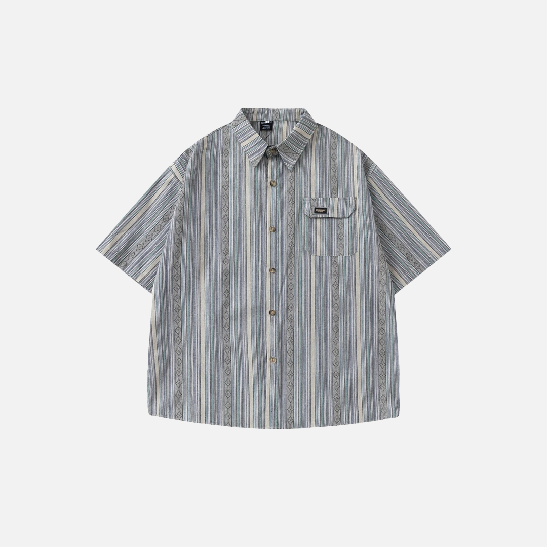 Men Oversized Striped Short Sleeve Argyle Shirt - Luxuryurbanwear
