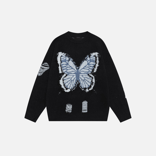 Butterfly Jacquard Design Crewneck Casual Sweater - Luxuryurbanwear