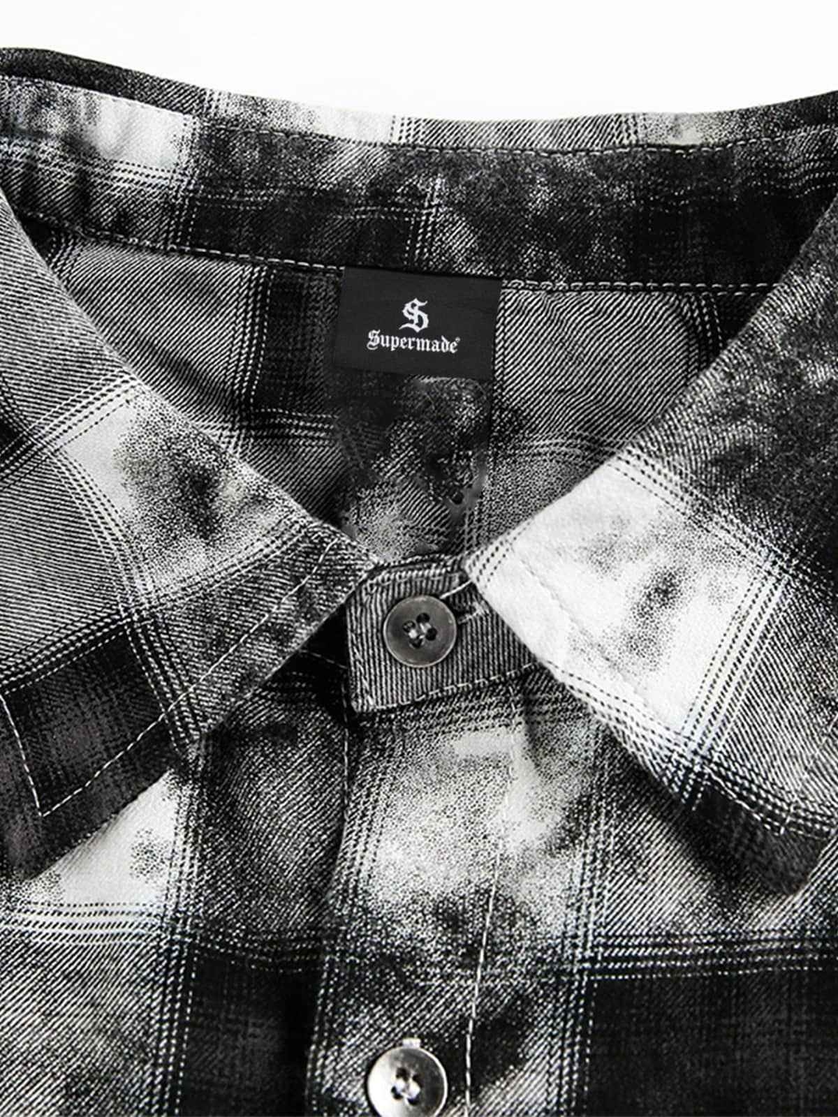 Vintage Wash Plaid Spray Dye Raw Hem Shirt