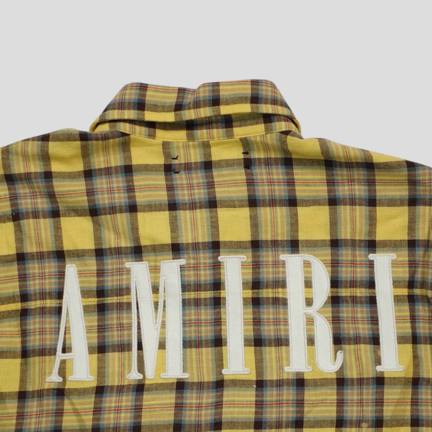 Amiri Splatter Plaid Button Up in Yellow